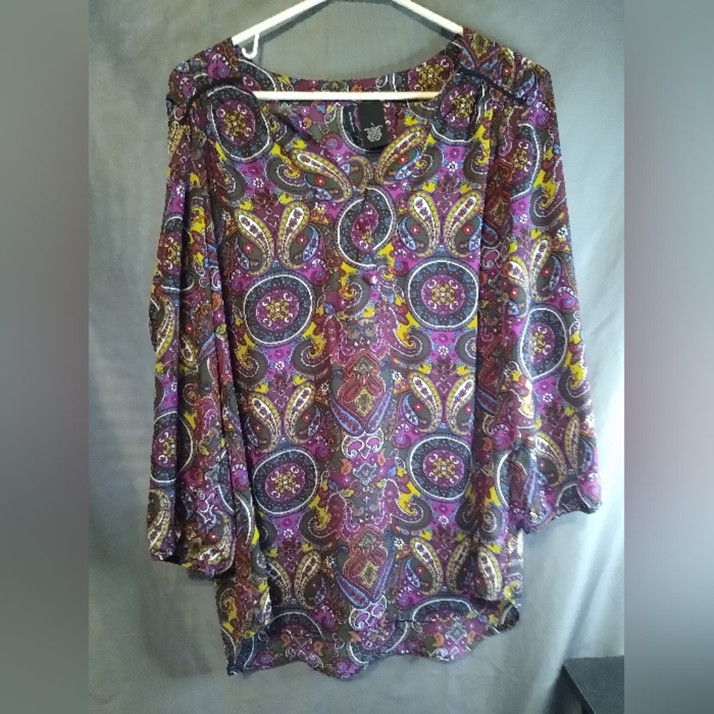 New Direction Multicolored Paisley Floral Print Women's Blouse